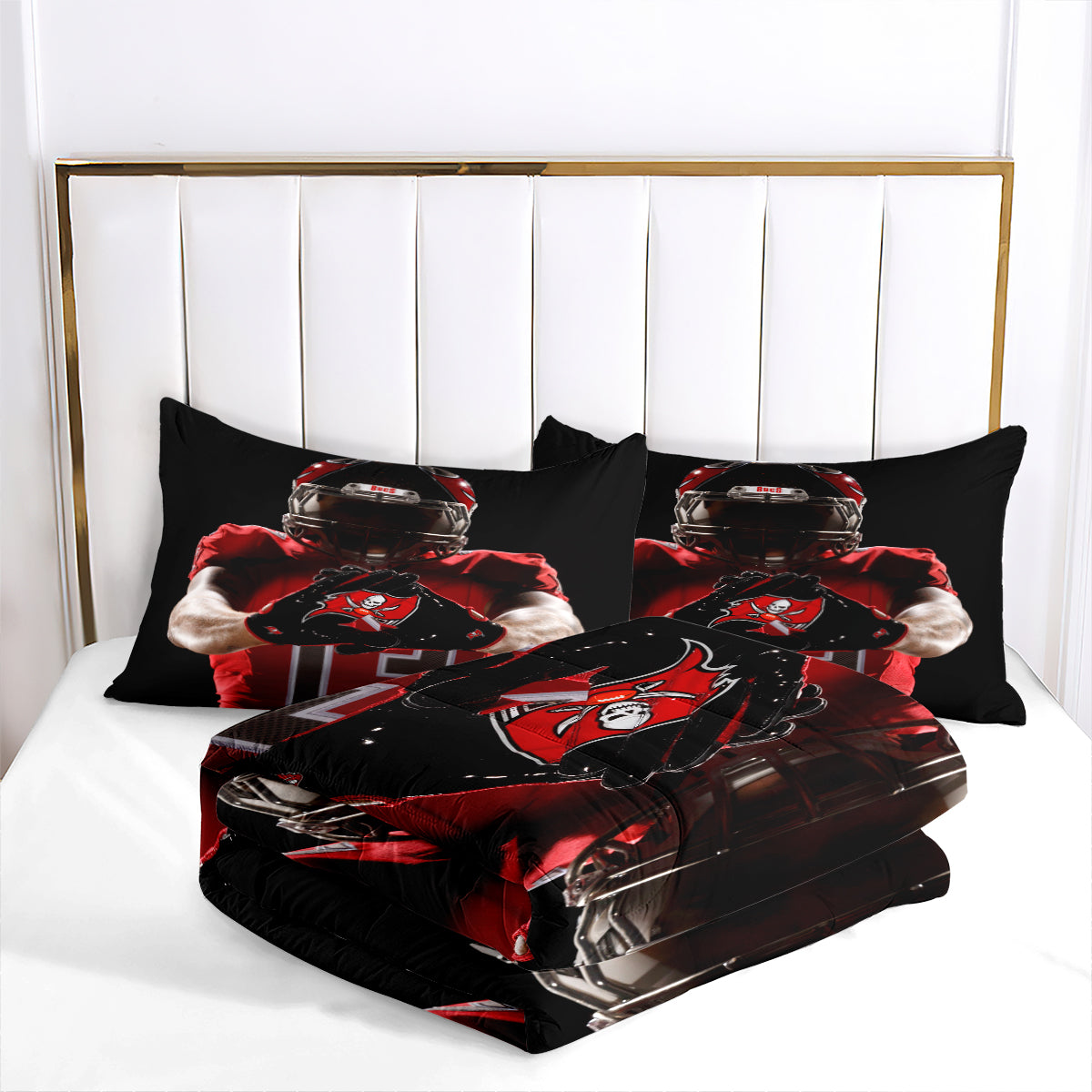 Tampa Bay Rugby Buccaneers Comforter Pillowcases 3PC Sets Blanket All Season Reversible Quilted Duvet