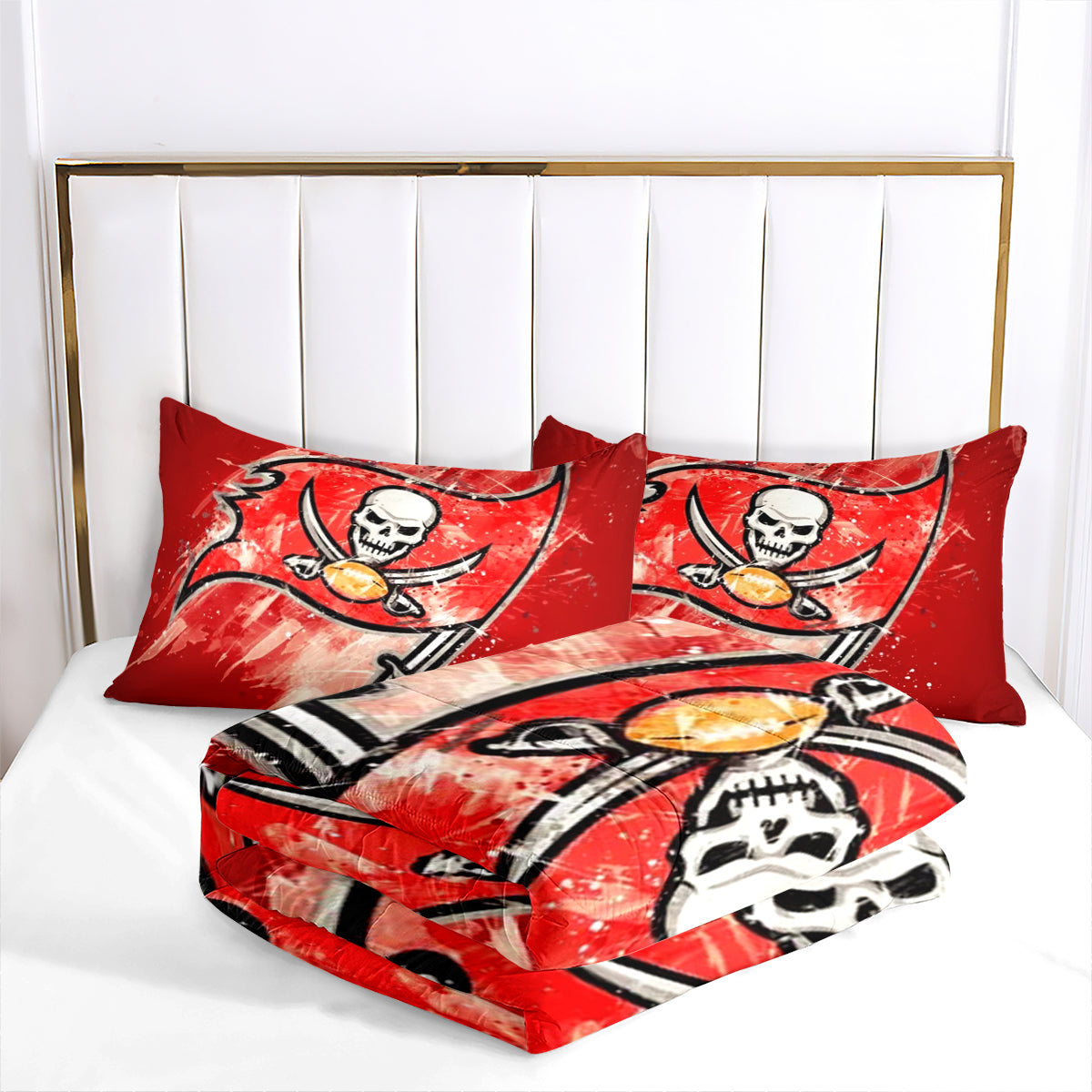 Tampa Bay Rugby Buccaneers Comforter Pillowcases 3PC Sets Blanket All Season Reversible Quilted Duvet