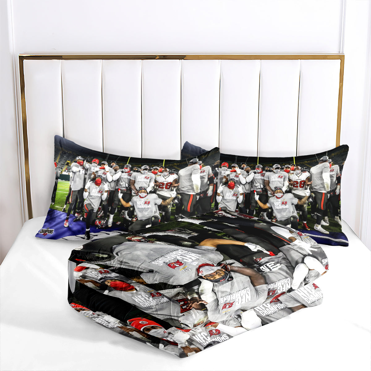 Tampa Bay Rugby Buccaneers Comforter Pillowcases 3PC Sets Blanket All Season Reversible Quilted Duvet