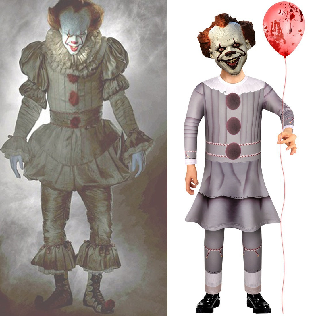 The Clown Pennywise IT Cosplay Costume with Mask Boys Girls Bodysuit Halloween Fancy Jumpsuits