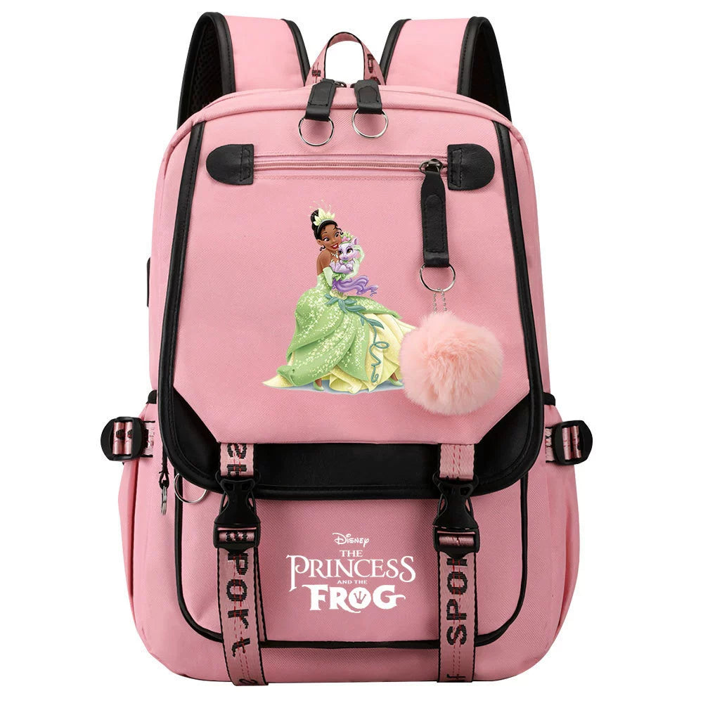 The Princess and the Frog Waterproof Backpack School Notebook Travel Bag USB Charging