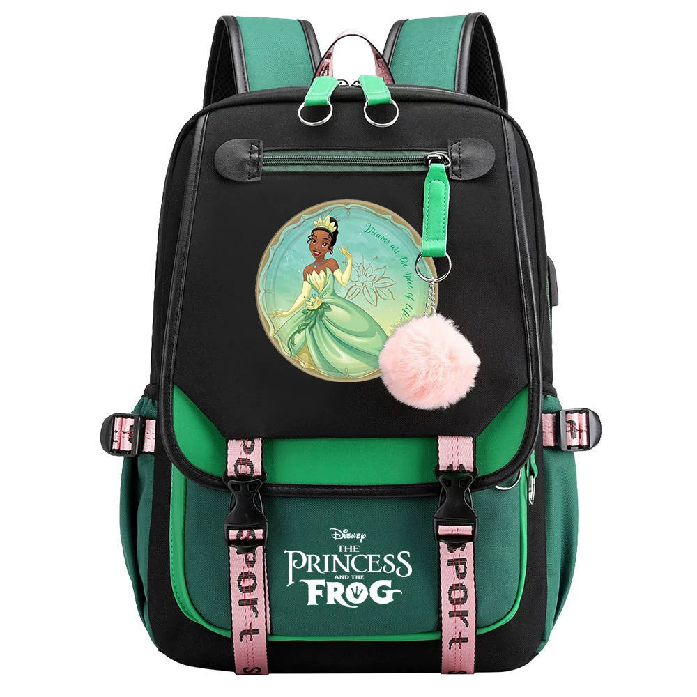 The Princess and the Frog Waterproof Backpack School Notebook Travel Bag USB Charging