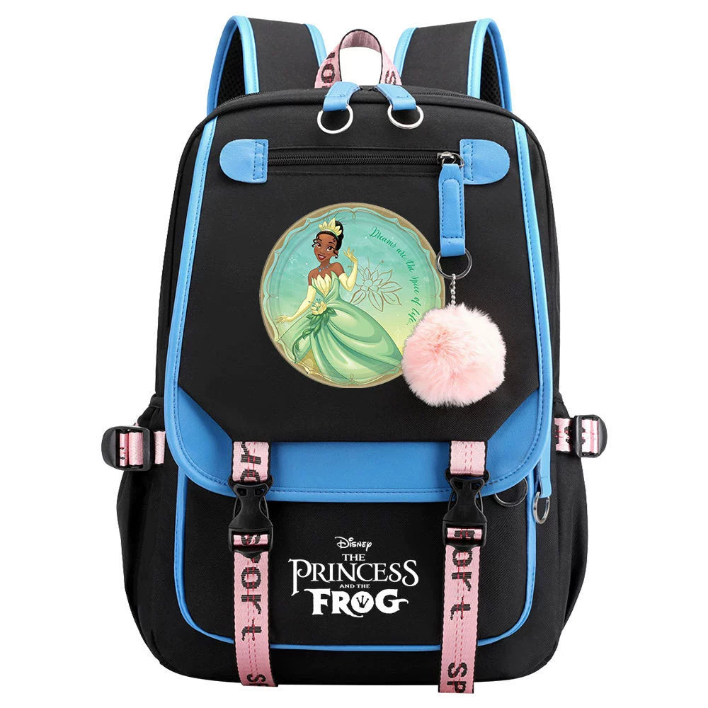 The Princess and the Frog Waterproof Backpack School Notebook Travel Bag USB Charging