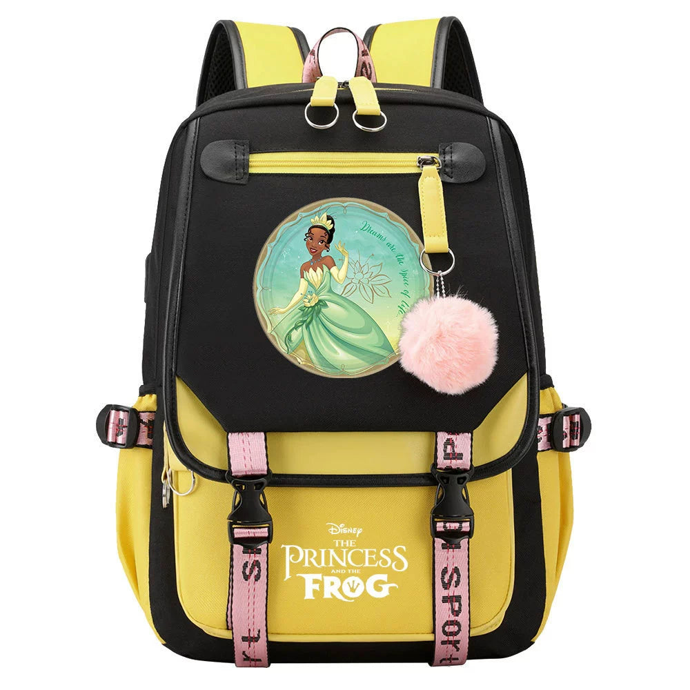 The Princess and the Frog Waterproof Backpack School Notebook Travel Bag USB Charging