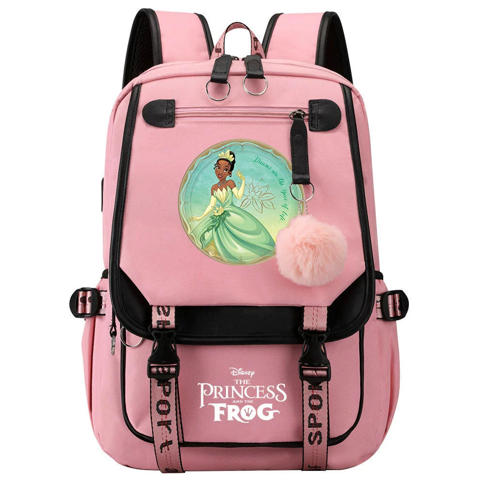 The Princess and the Frog Waterproof Backpack School Notebook Travel Bag USB Charging