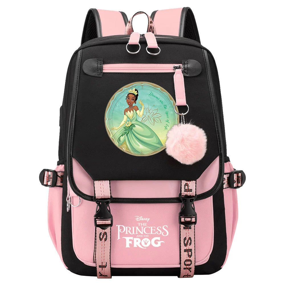 The Princess and the Frog Waterproof Backpack School Notebook Travel Bag USB Charging