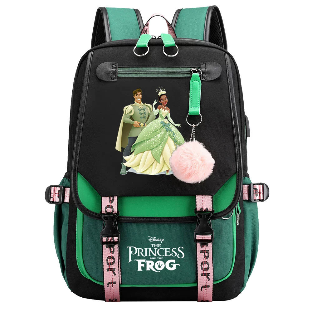 The Princess and the Frog Waterproof Backpack School Notebook Travel Bag USB Charging