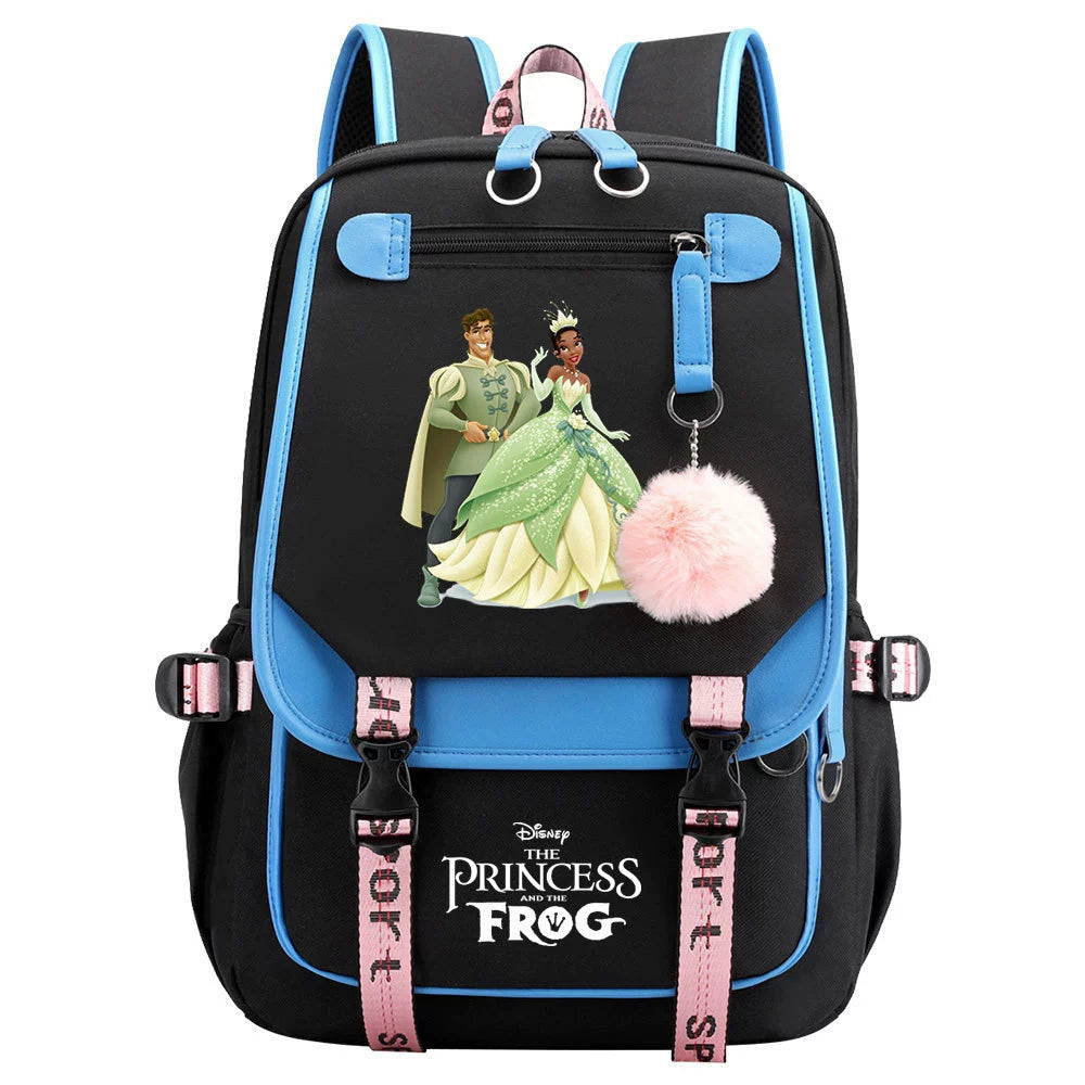 The Princess and the Frog Waterproof Backpack School Notebook Travel Bag USB Charging