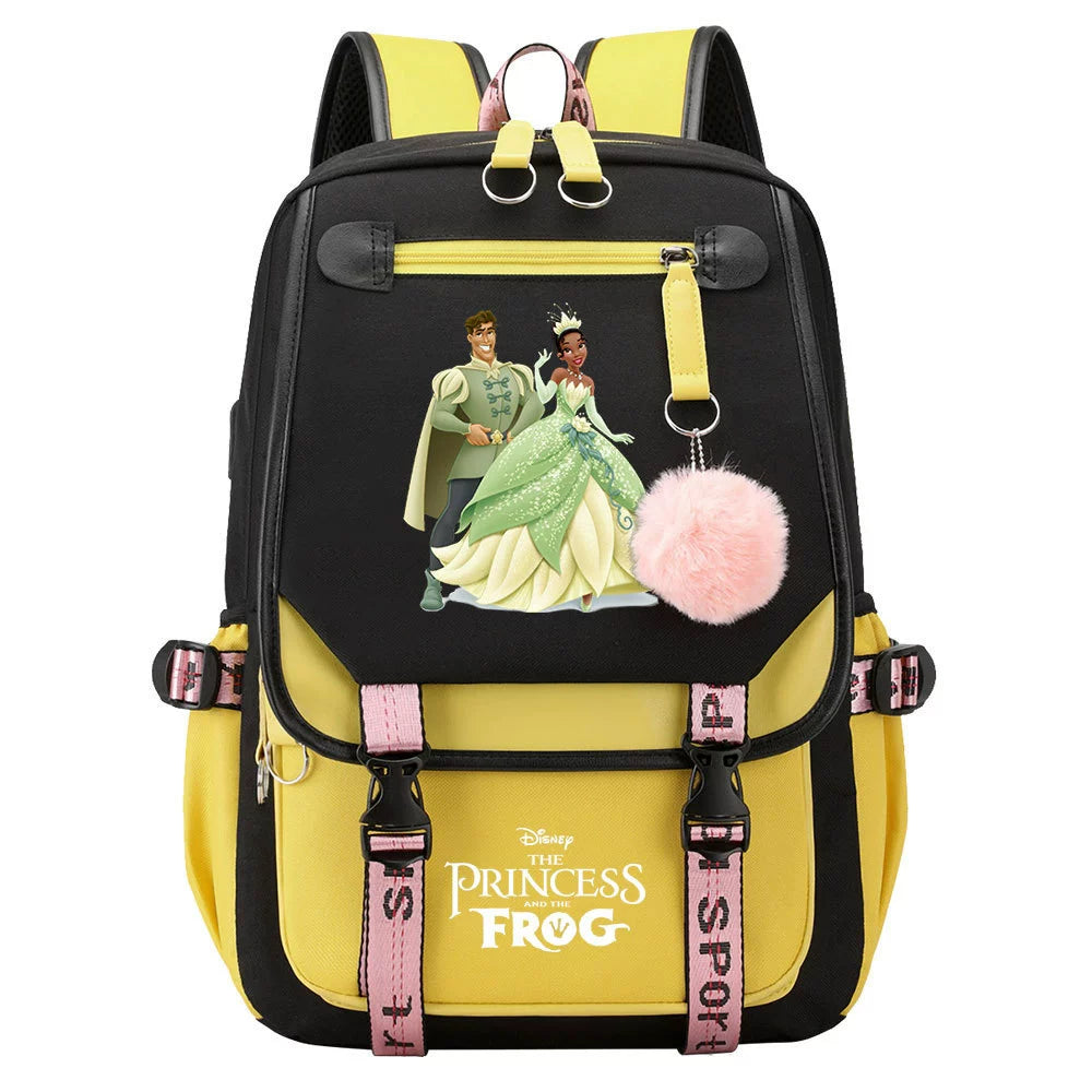 The Princess and the Frog Waterproof Backpack School Notebook Travel Bag USB Charging
