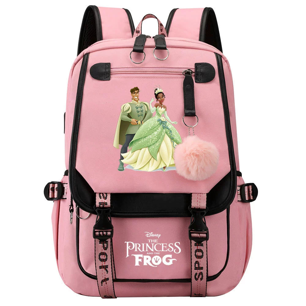 The Princess and the Frog Waterproof Backpack School Notebook Travel Bag USB Charging
