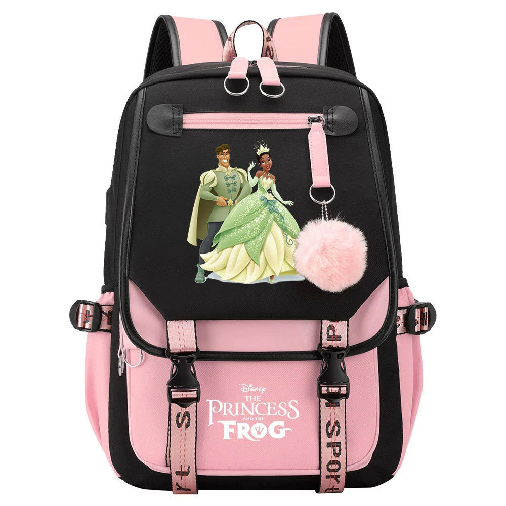 The Princess and the Frog Waterproof Backpack School Notebook Travel Bag USB Charging