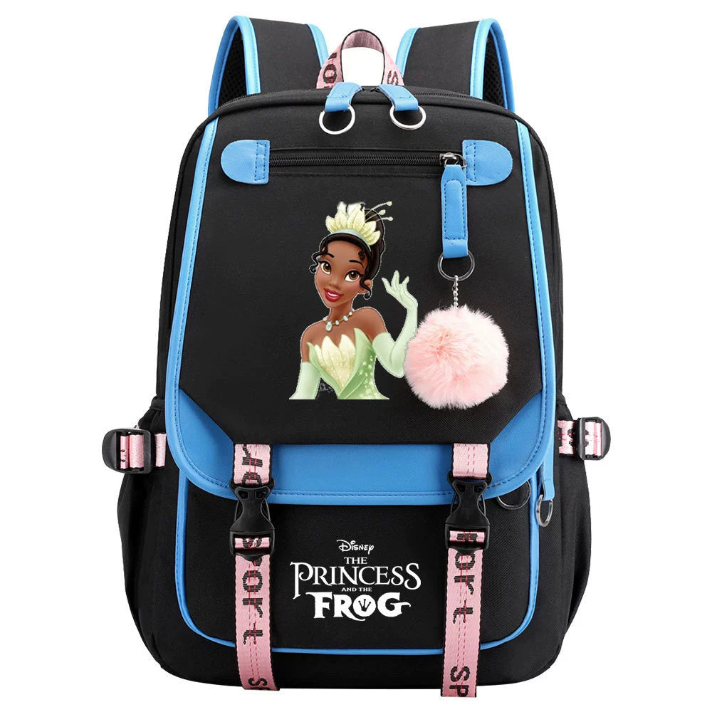 The Princess and the Frog Waterproof Backpack School Notebook Travel Bag USB Charging