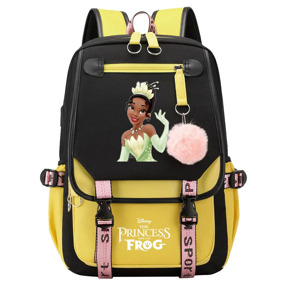 The Princess and the Frog Waterproof Backpack School Notebook Travel Bag USB Charging