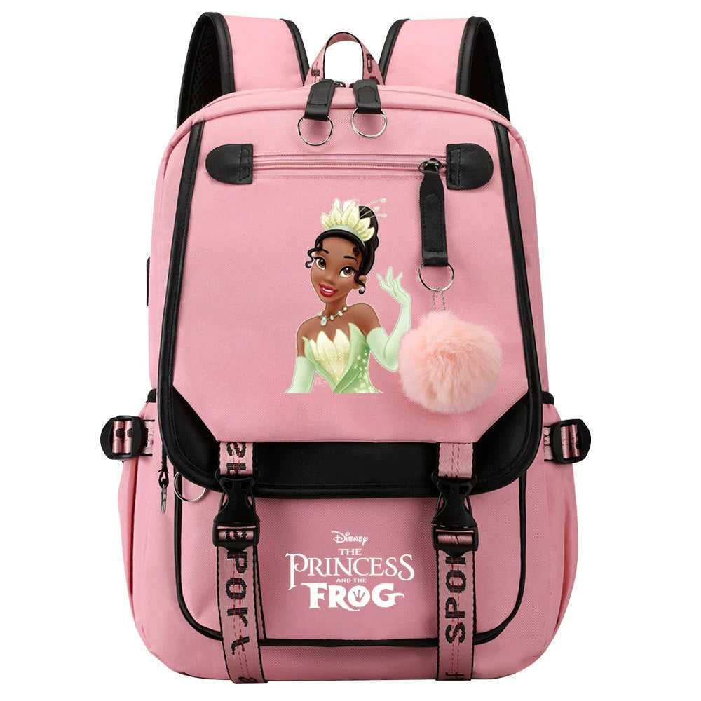 The Princess and the Frog Waterproof Backpack School Notebook Travel Bag USB Charging