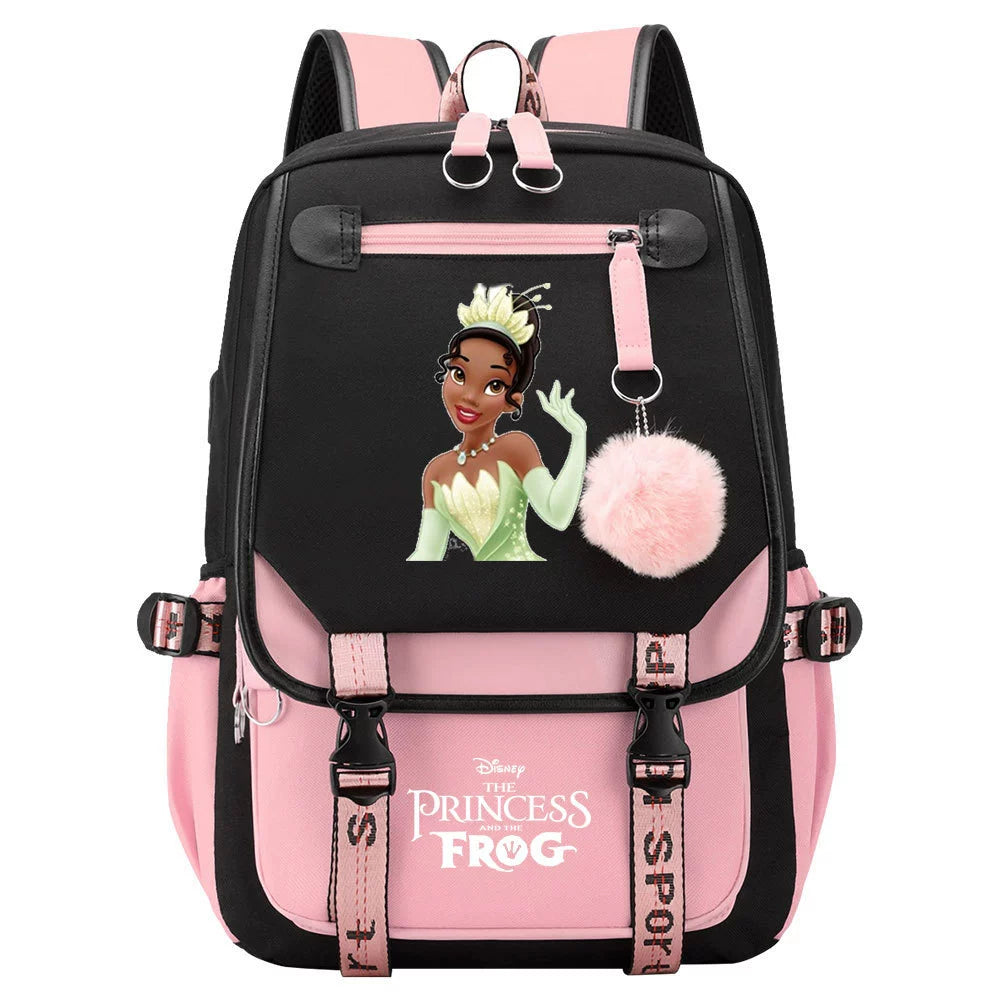 The Princess and the Frog Waterproof Backpack School Notebook Travel Bag USB Charging
