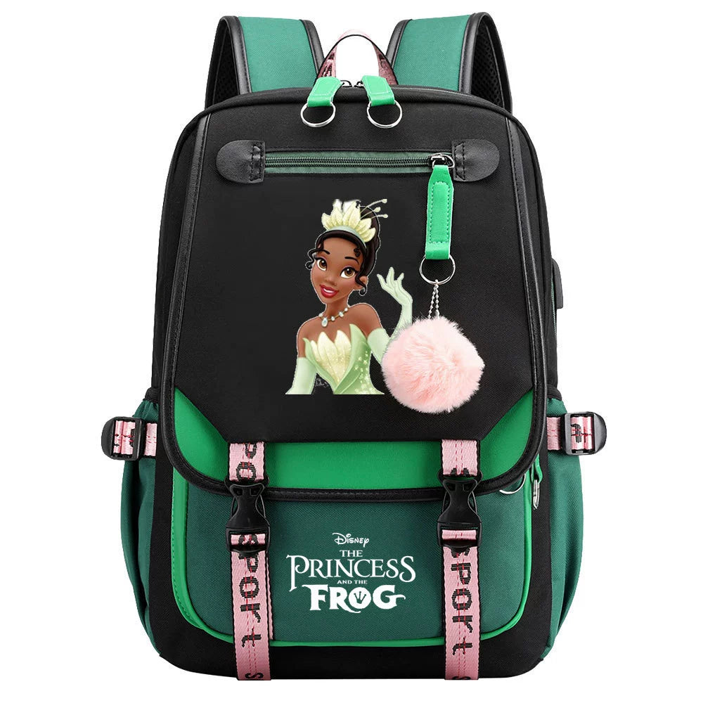 The Princess and the Frog Waterproof Backpack School Notebook Travel Bag USB Charging