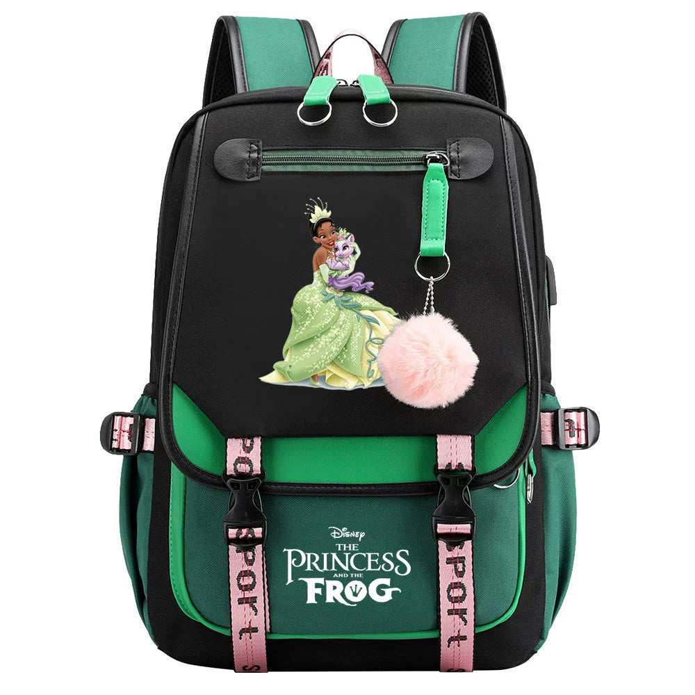 The Princess and the Frog Waterproof Backpack School Notebook Travel Bag USB Charging
