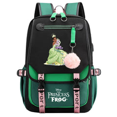 The Princess and the Frog Waterproof Backpack School Notebook Travel Bag USB Charging