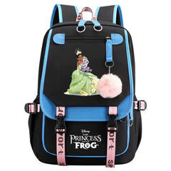 The Princess and the Frog Waterproof Backpack School Notebook Travel Bag USB Charging