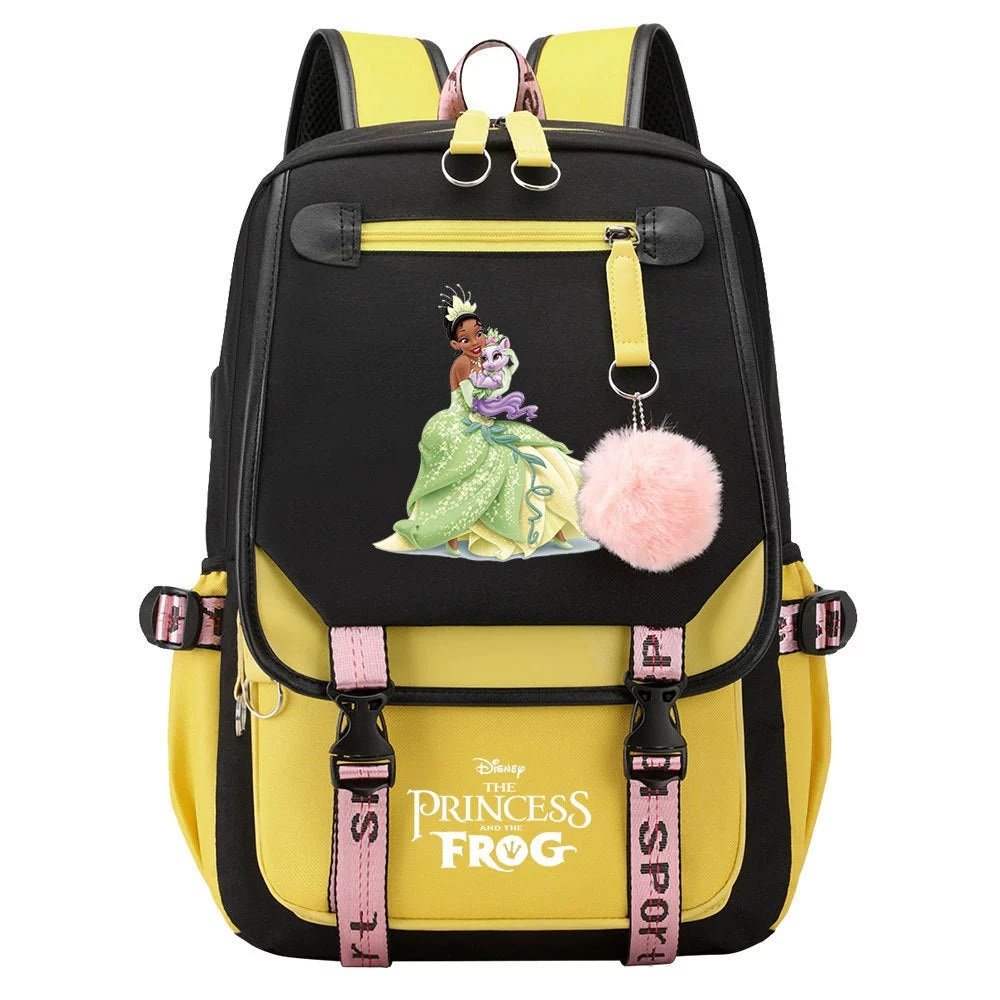 The Princess and the Frog Waterproof Backpack School Notebook Travel Bag USB Charging