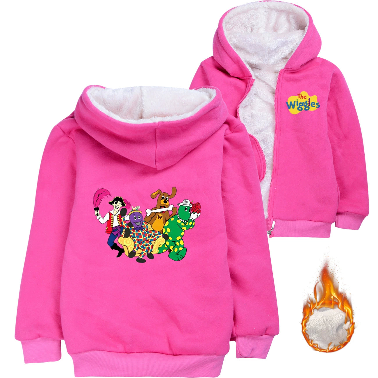 The Wiggles Sherpa Lined Hoodie Fleece Sweatshirt Full Zip Hooded Jacket for Kids