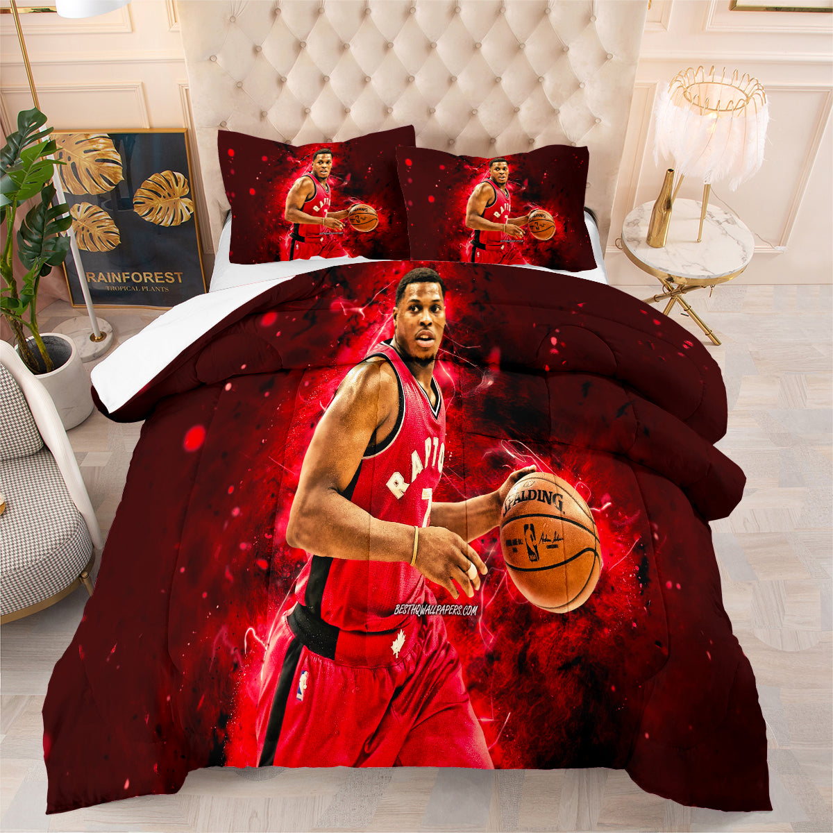 Toronto Basketball Raptors Comforter Pillowcases 3PC Sets Blanket All Season Reversible Quilted Duvet