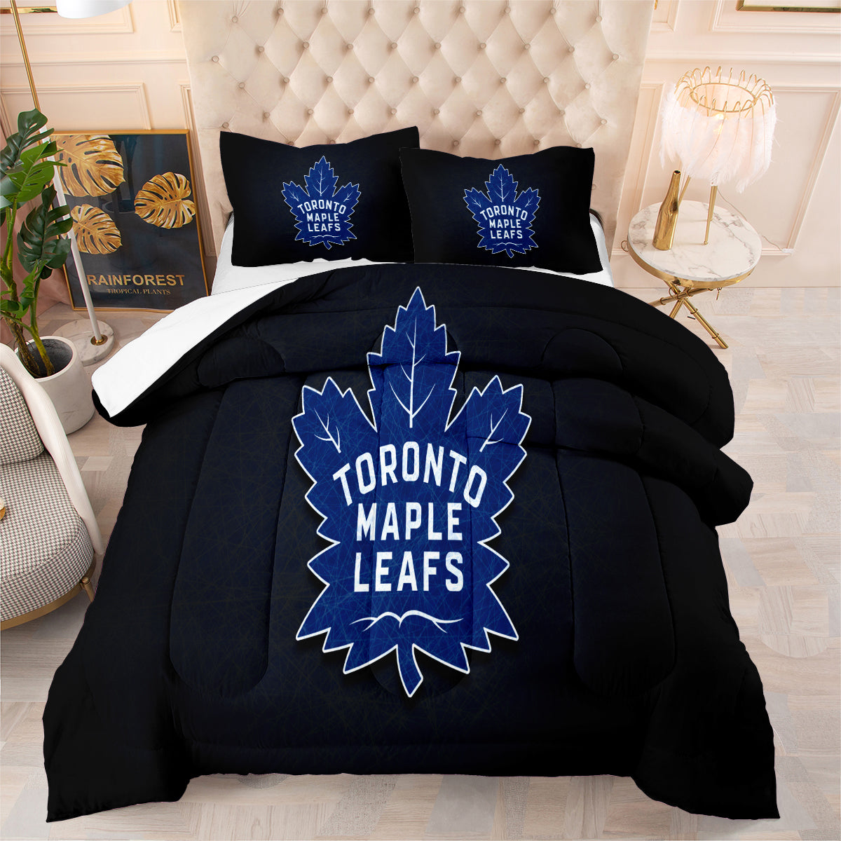 Toronto Hockey Maple Leafs Comforter Pillowcases 3PC Sets Blanket All Season Reversible Quilted Duvet