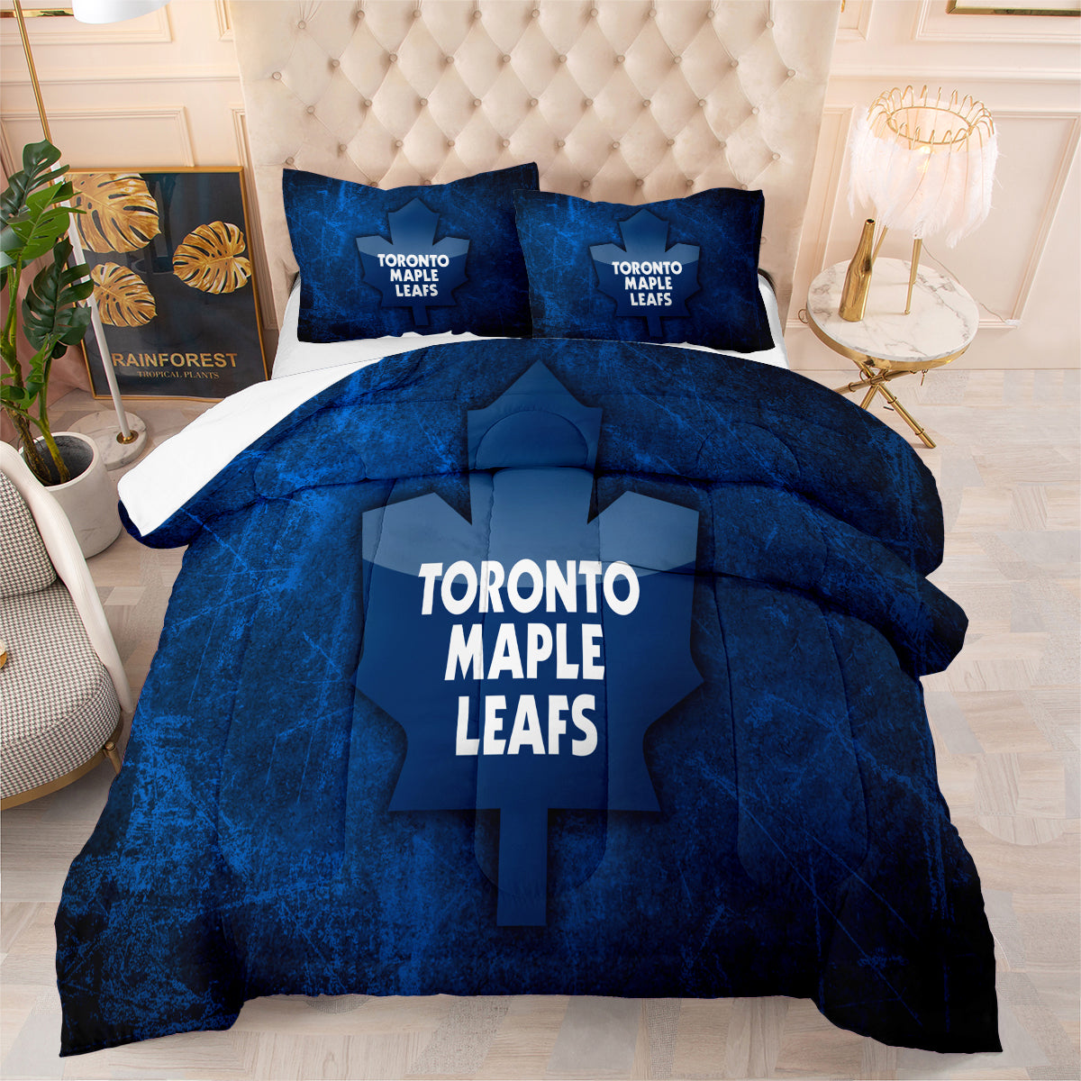 Toronto Hockey Maple Leafs Comforter Pillowcases 3PC Sets Blanket All Season Reversible Quilted Duvet