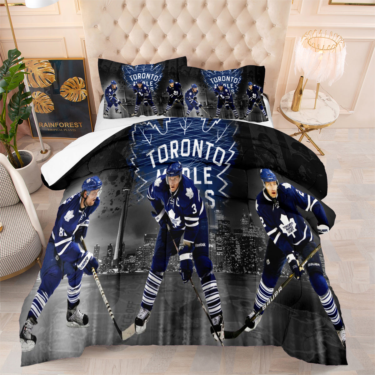Toronto Hockey Maple Leafs Comforter Pillowcases 3PC Sets Blanket All Season Reversible Quilted Duvet
