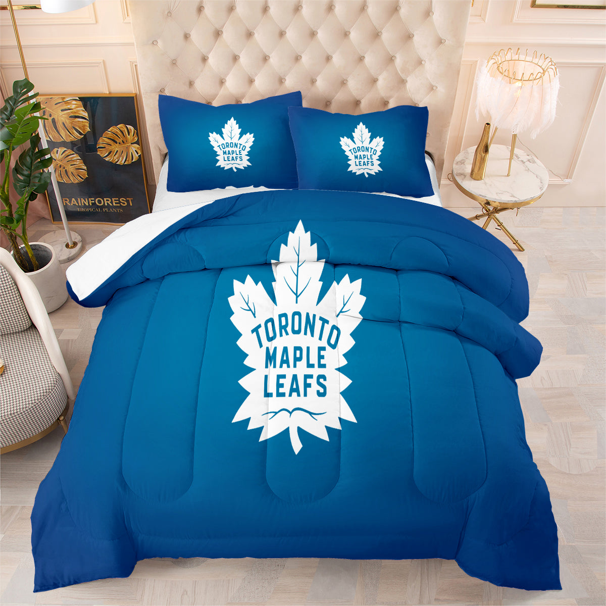 Toronto Hockey Maple Leafs Comforter Pillowcases 3PC Sets Blanket All Season Reversible Quilted Duvet