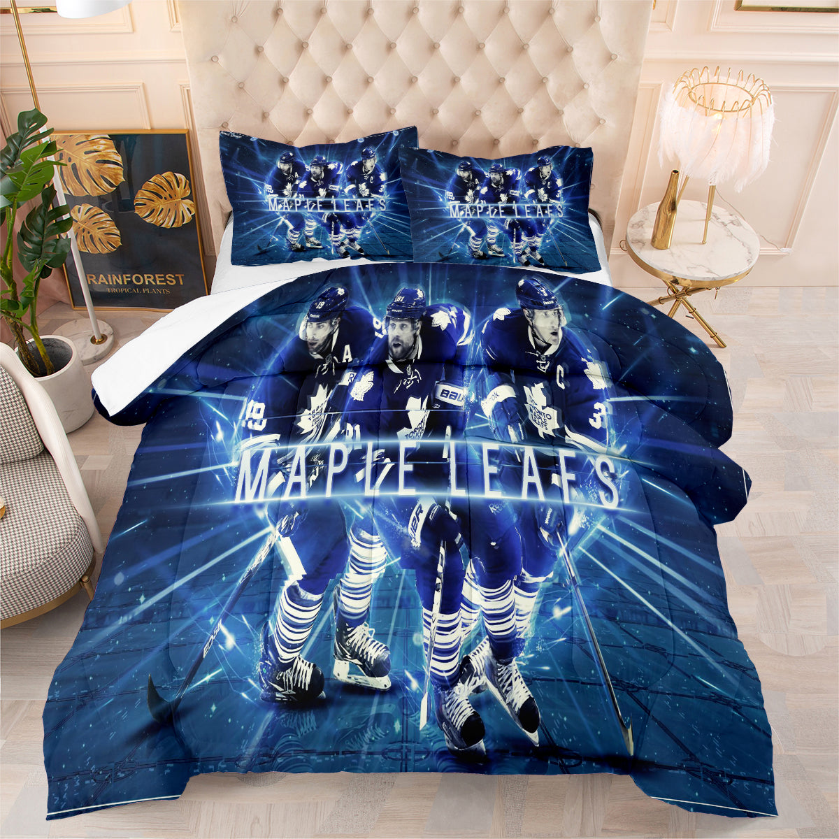 Toronto Hockey Maple Leafs Comforter Pillowcases 3PC Sets Blanket All Season Reversible Quilted Duvet