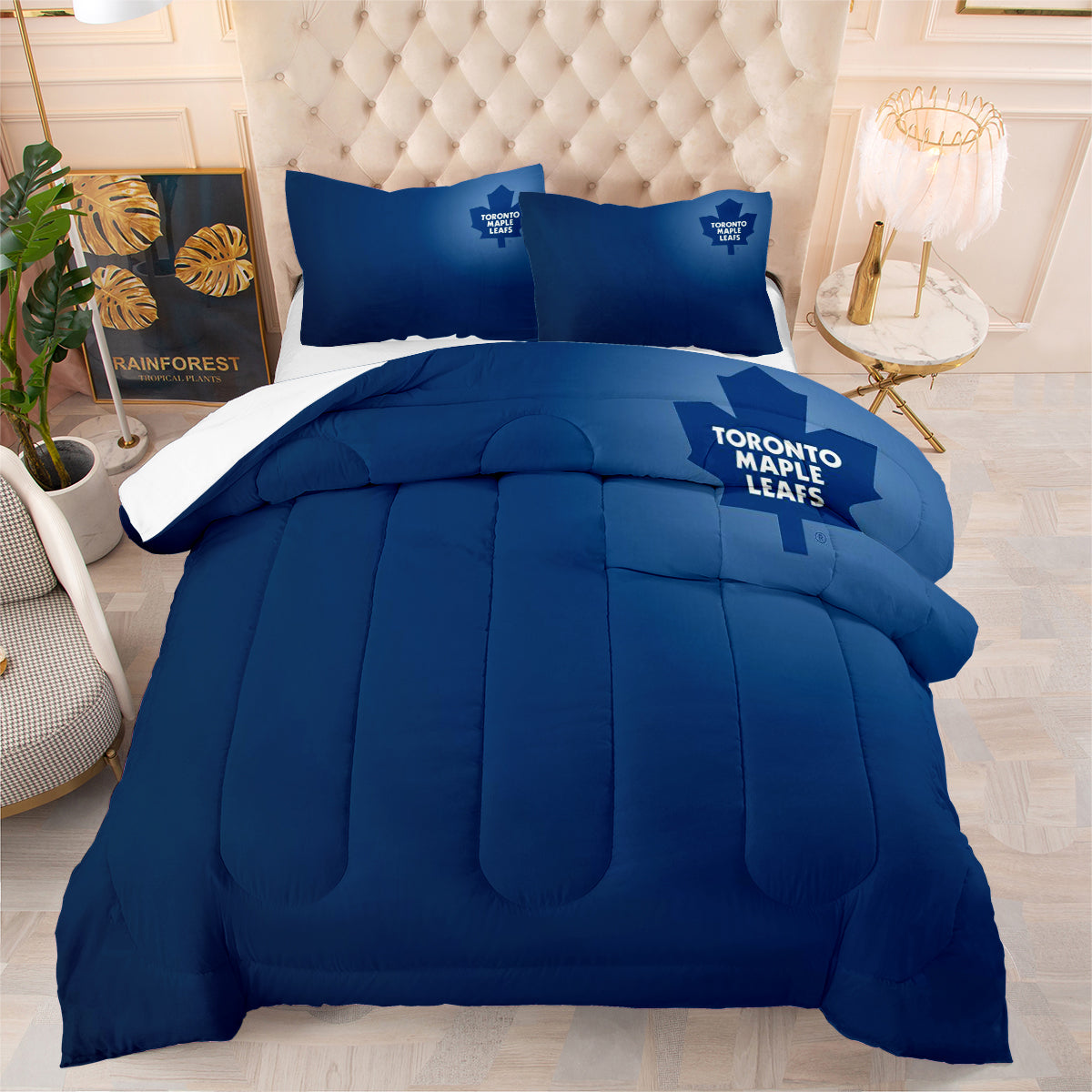Toronto Hockey Maple Leafs Comforter Pillowcases 3PC Sets Blanket All Season Reversible Quilted Duvet