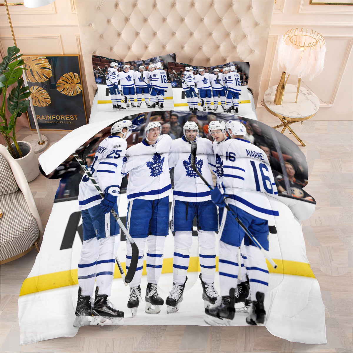 Toronto Hockey Maple Leafs Comforter Pillowcases 3PC Sets Blanket All Season Reversible Quilted Duvet