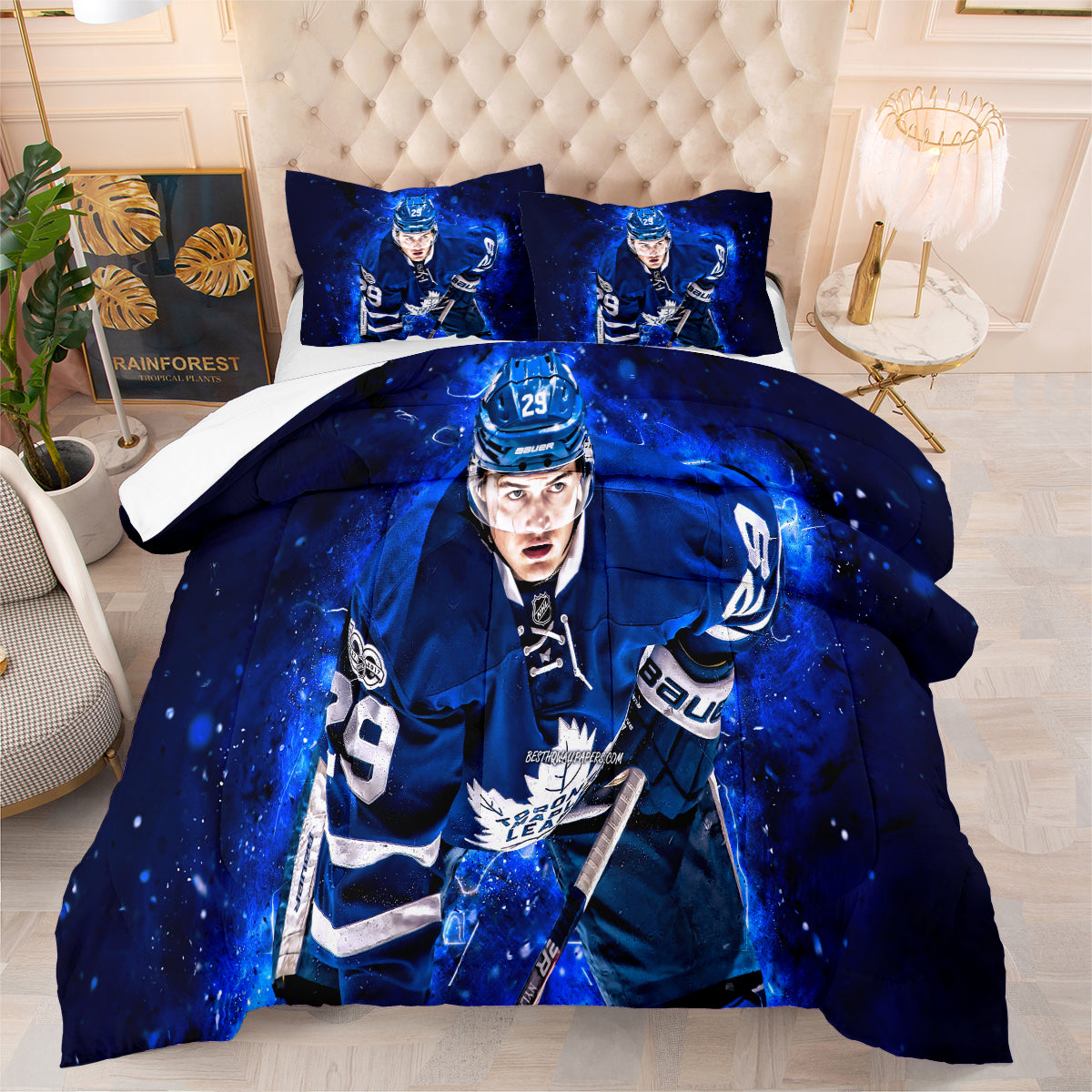 Toronto Hockey Maple Leafs Comforter Pillowcases 3PC Sets Blanket All Season Reversible Quilted Duvet