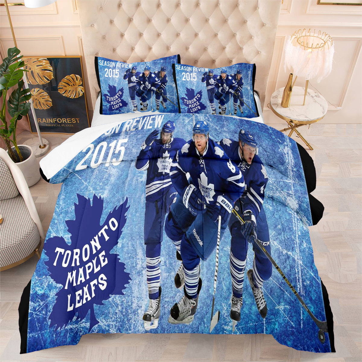Toronto Hockey Maple Leafs Comforter Pillowcases 3PC Sets Blanket All Season Reversible Quilted Duvet