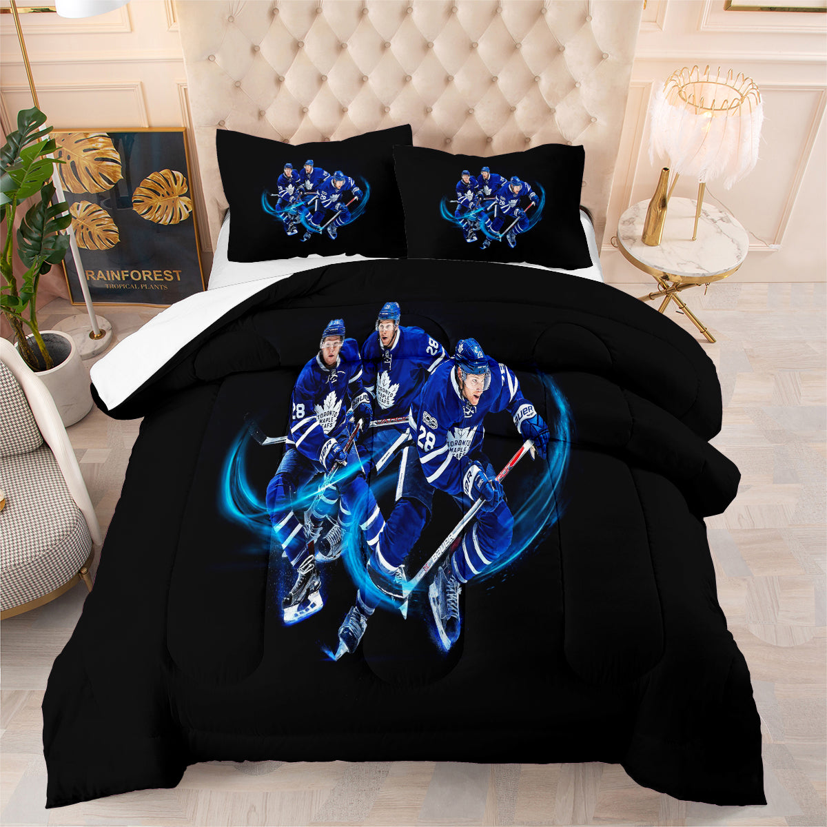Toronto Hockey Maple Leafs Comforter Pillowcases 3PC Sets Blanket All Season Reversible Quilted Duvet