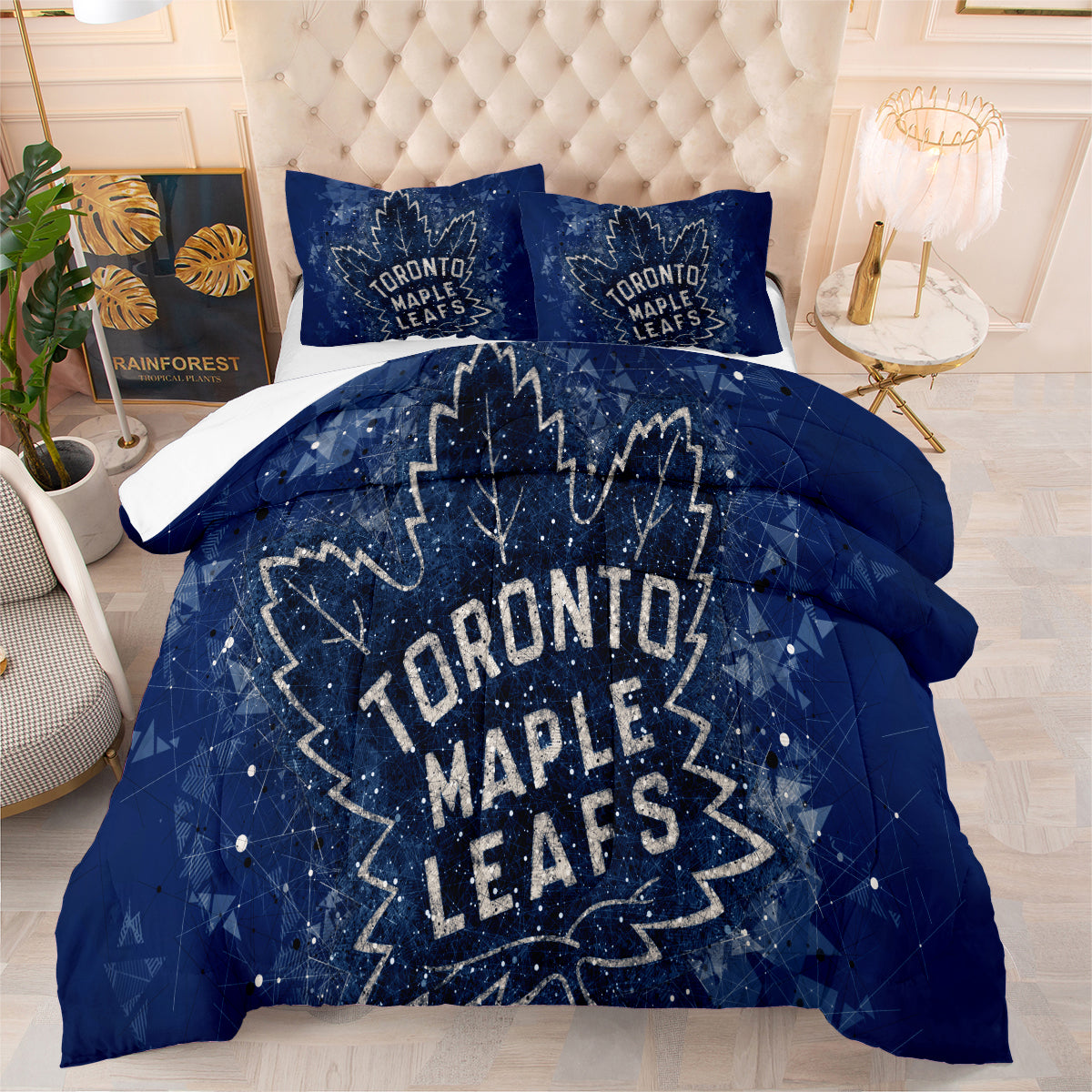 Toronto Hockey Maple Leafs Comforter Pillowcases 3PC Sets Blanket All Season Reversible Quilted Duvet