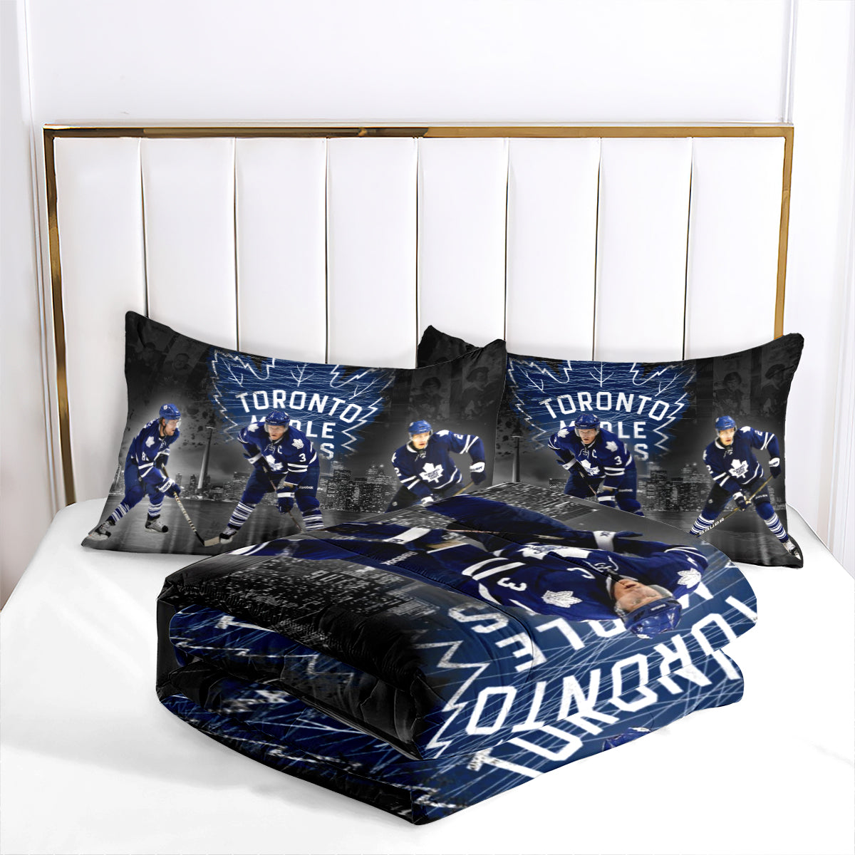 Toronto Hockey Maple Leafs Comforter Pillowcases 3PC Sets Blanket All Season Reversible Quilted Duvet