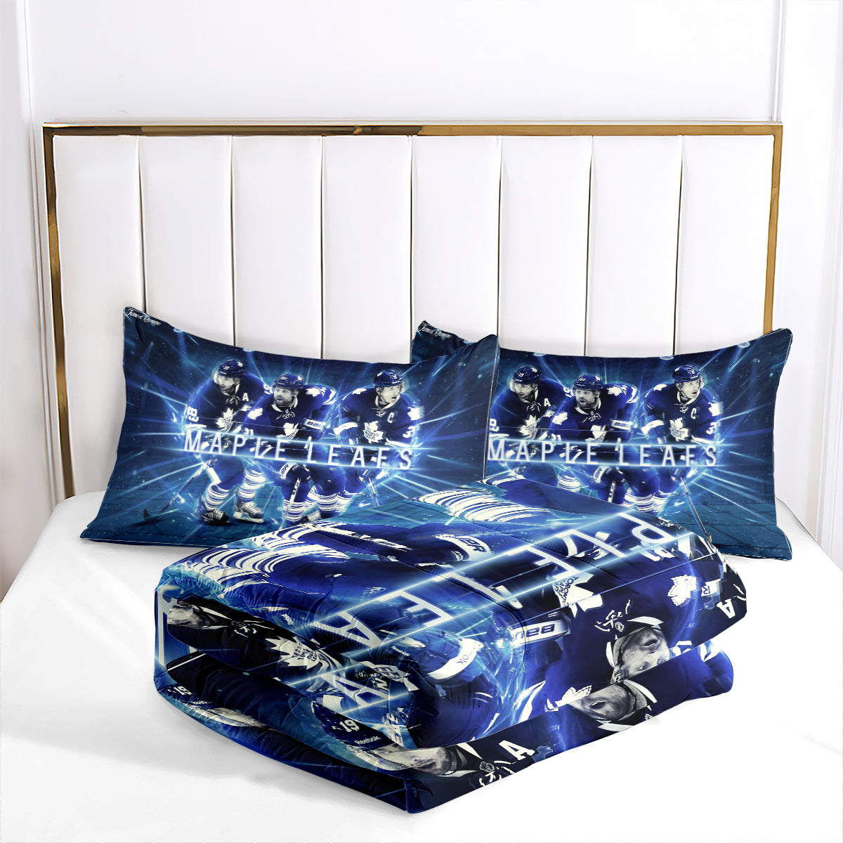 Toronto Hockey Maple Leafs Comforter Pillowcases 3PC Sets Blanket All Season Reversible Quilted Duvet