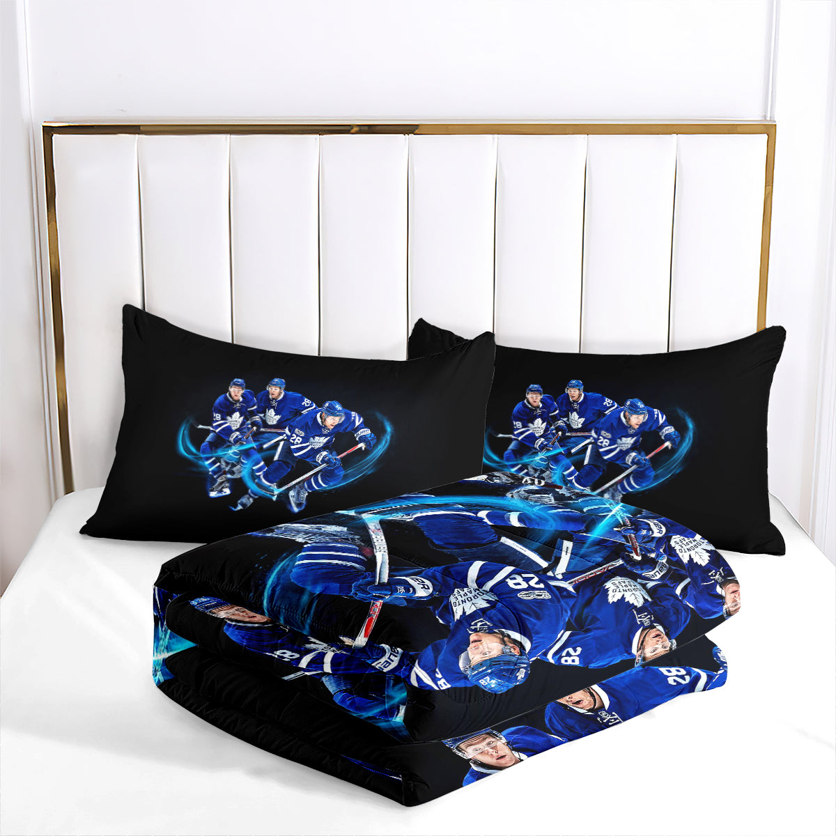Toronto Hockey Maple Leafs Comforter Pillowcases 3PC Sets Blanket All Season Reversible Quilted Duvet