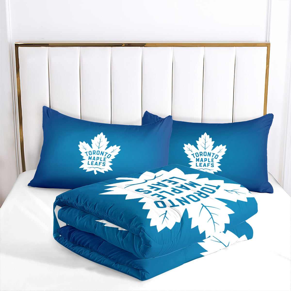 Toronto Hockey Maple Leafs Comforter Pillowcases 3PC Sets Blanket All Season Reversible Quilted Duvet