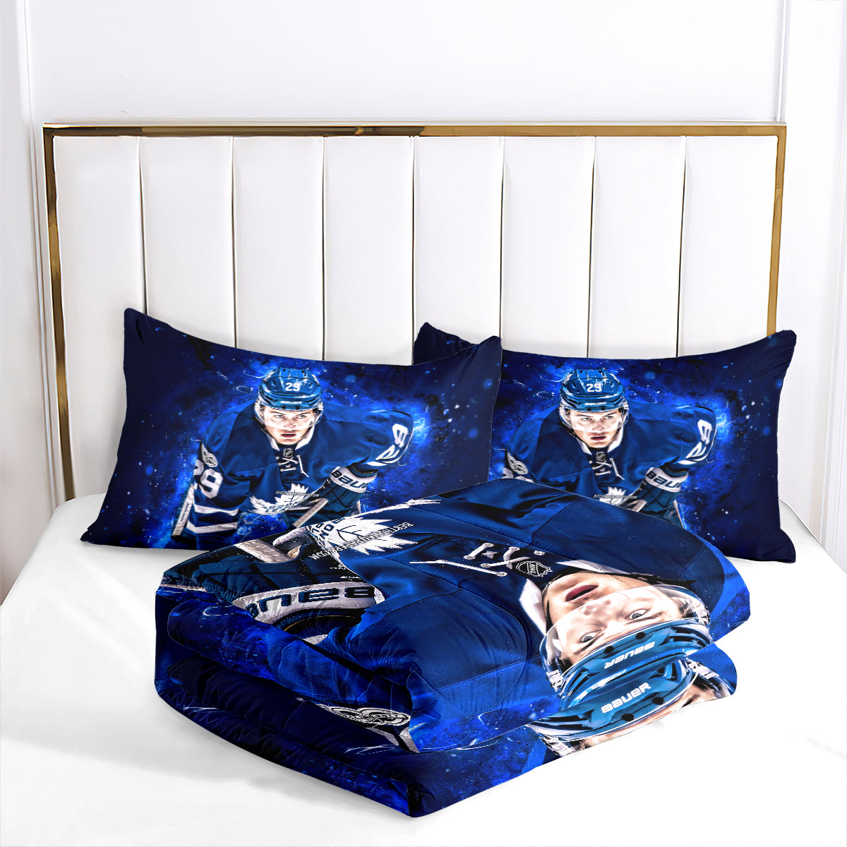 Toronto Hockey Maple Leafs Comforter Pillowcases 3PC Sets Blanket All Season Reversible Quilted Duvet