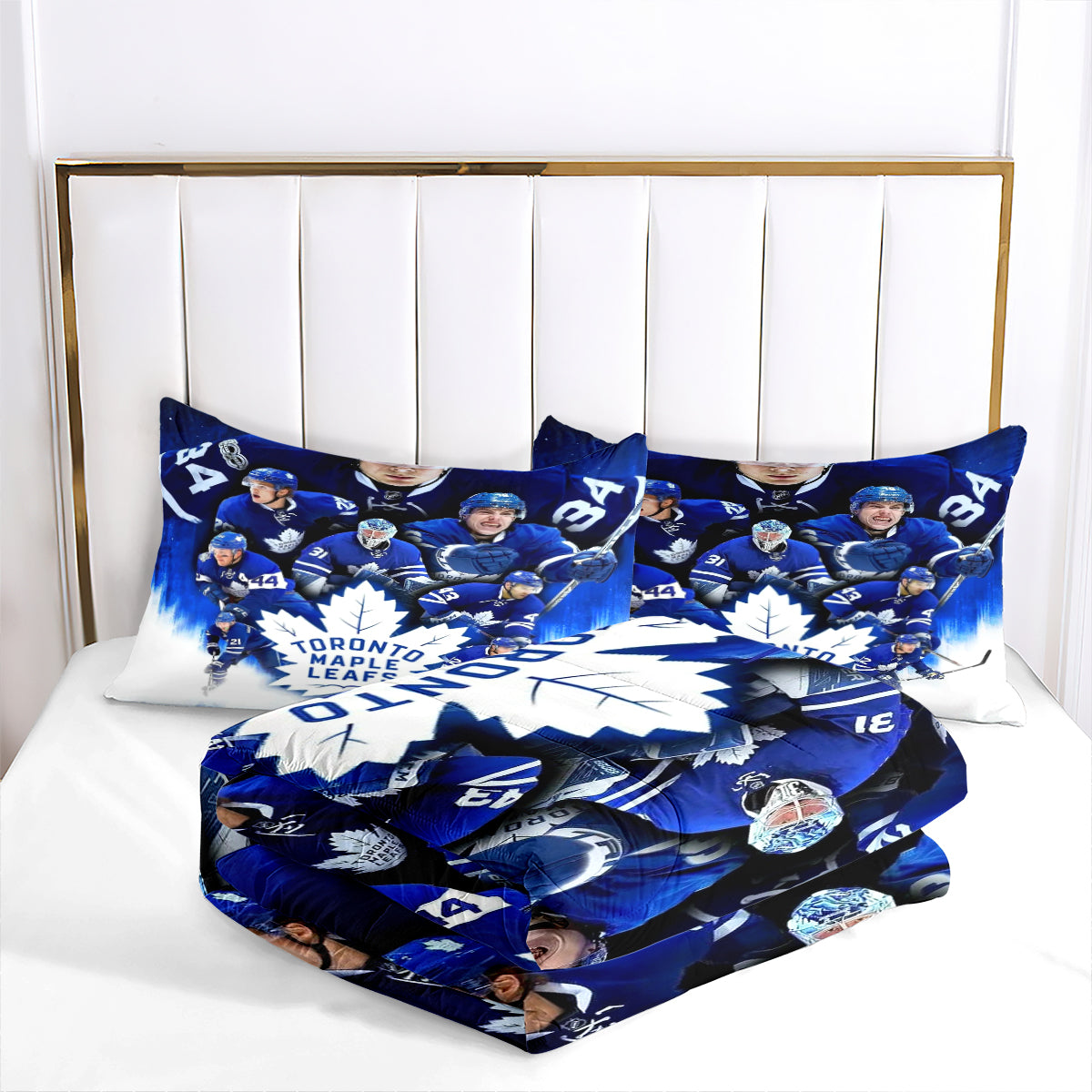Toronto Hockey Maple Leafs Comforter Pillowcases 3PC Sets Blanket All Season Reversible Quilted Duvet