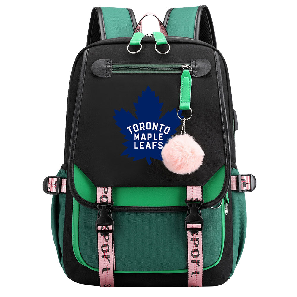 Toronto Maple Leafs Hockey League Waterproof Backpack School Notebook Travel Bag USB Charging