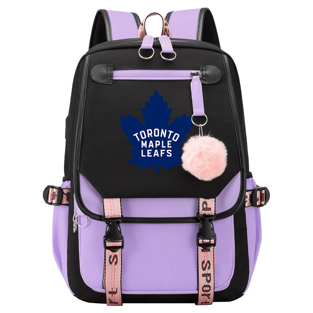 Toronto Maple Leafs Hockey League Waterproof Backpack School Notebook Travel Bag USB Charging