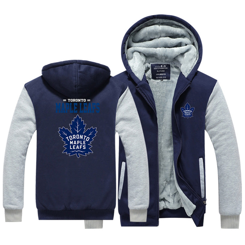 Toronto Maple Leafs Hockey Team Unisex Lined Hoodie Fleece Sweatshirt Full Zipper Hooded Thicken Jacket
