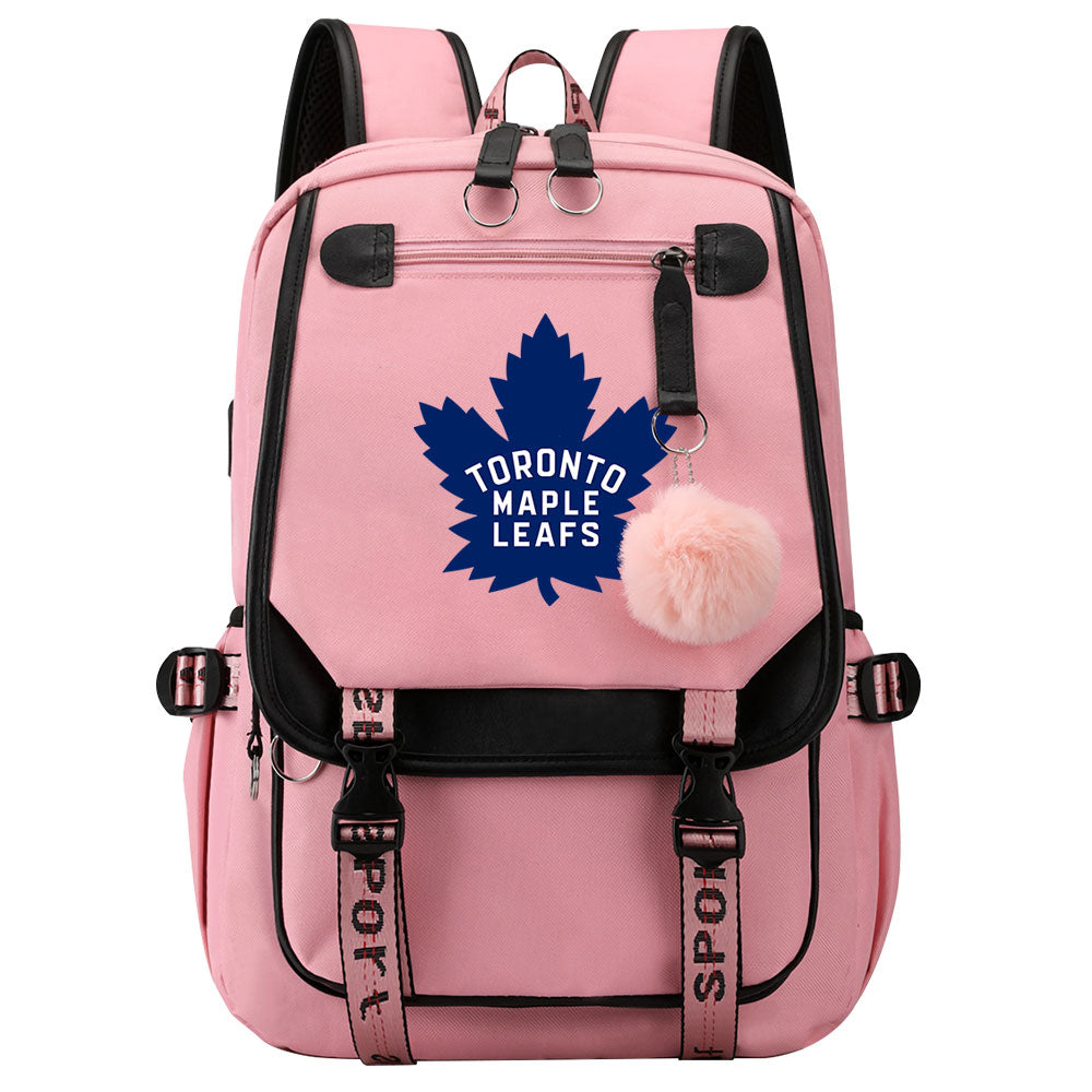 Toronto Maple Leafs Hockey League Waterproof Backpack School Notebook Travel Bag USB Charging