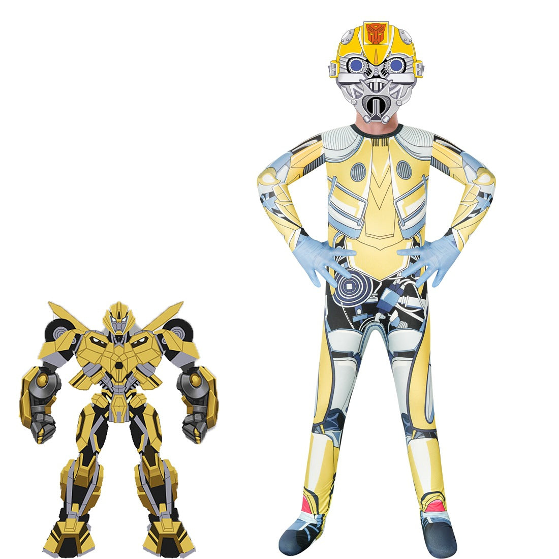 Transformers Bumblebee Cosplay Costume with Mask Boys Girls Bodysuit Halloween Fancy Jumpsuits