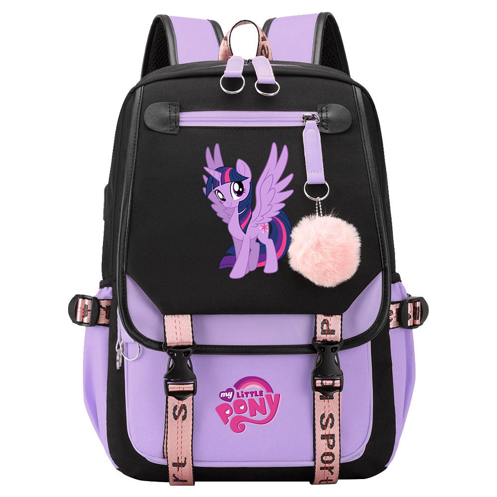 My Little Pony Twilight Sparkle Waterproof Backpack School Notebook Travel Bag USB Charging