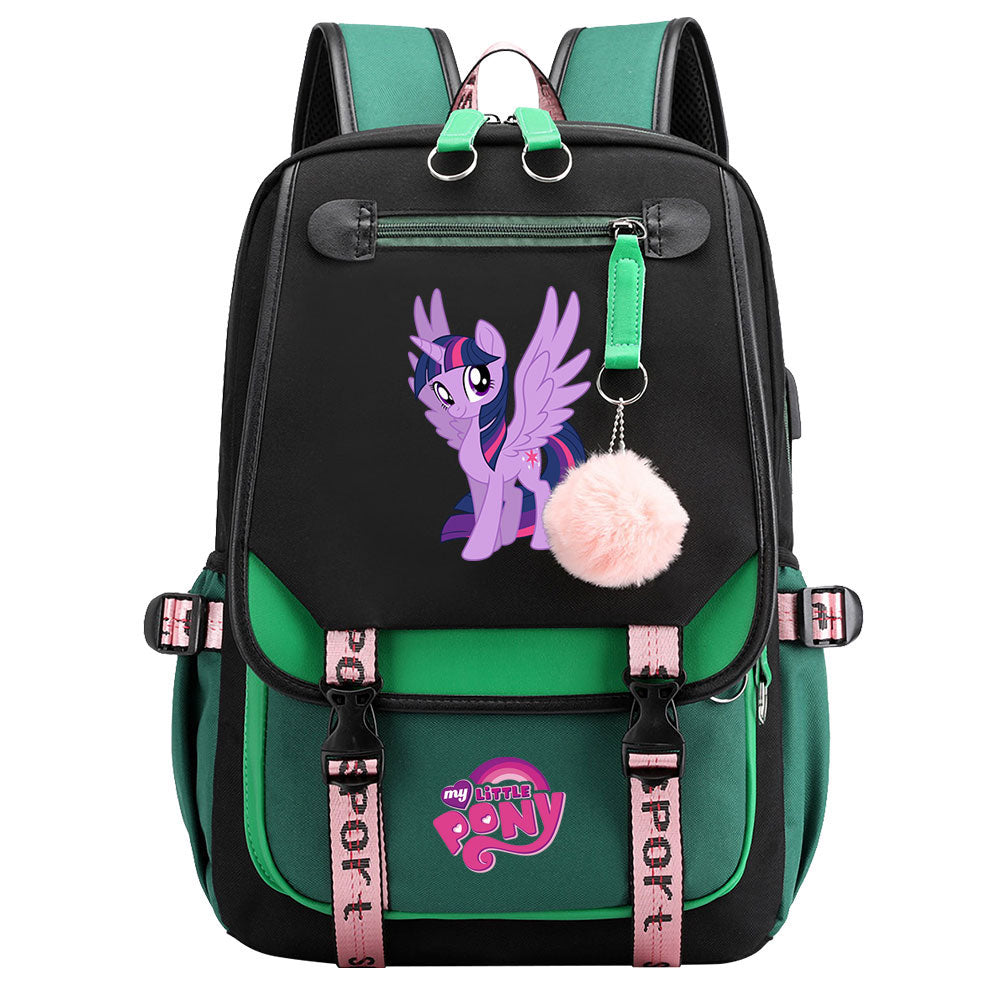 My Little Pony Twilight Sparkle Waterproof Backpack School Notebook Travel Bag USB Charging
